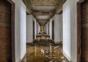 Abandoned buildings were flooded.